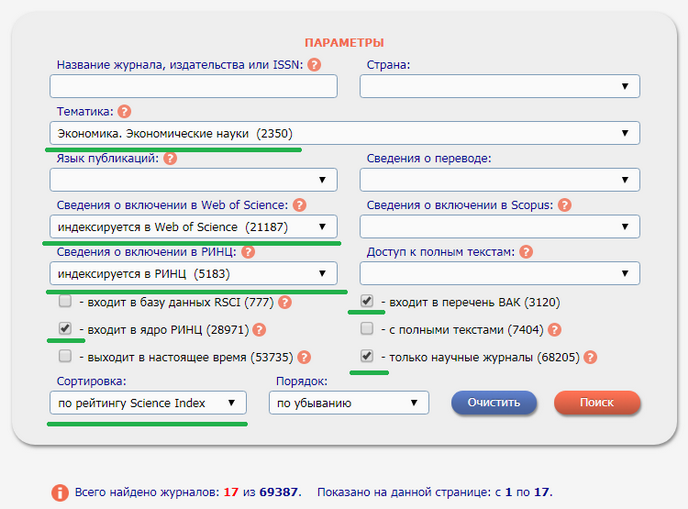 Список журналов Web of Science